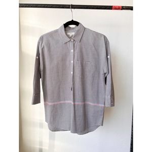 J. CREW Women's Black/White Stripe Half Button Popover Boyfriend Shirt sz 0